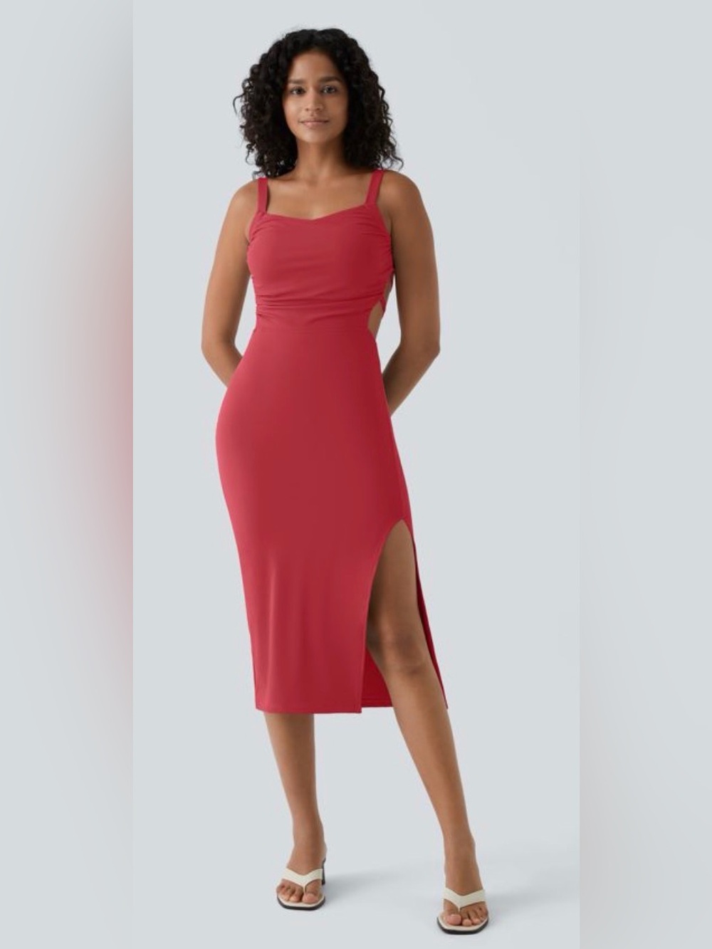 NWT Halara Softlyzero Airy Ruched Lace-Up Bodycon Midi Dress - Winterberry